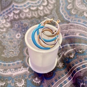 Turquoise & Gold/Silver Triple Hoop Earrings — Renewed